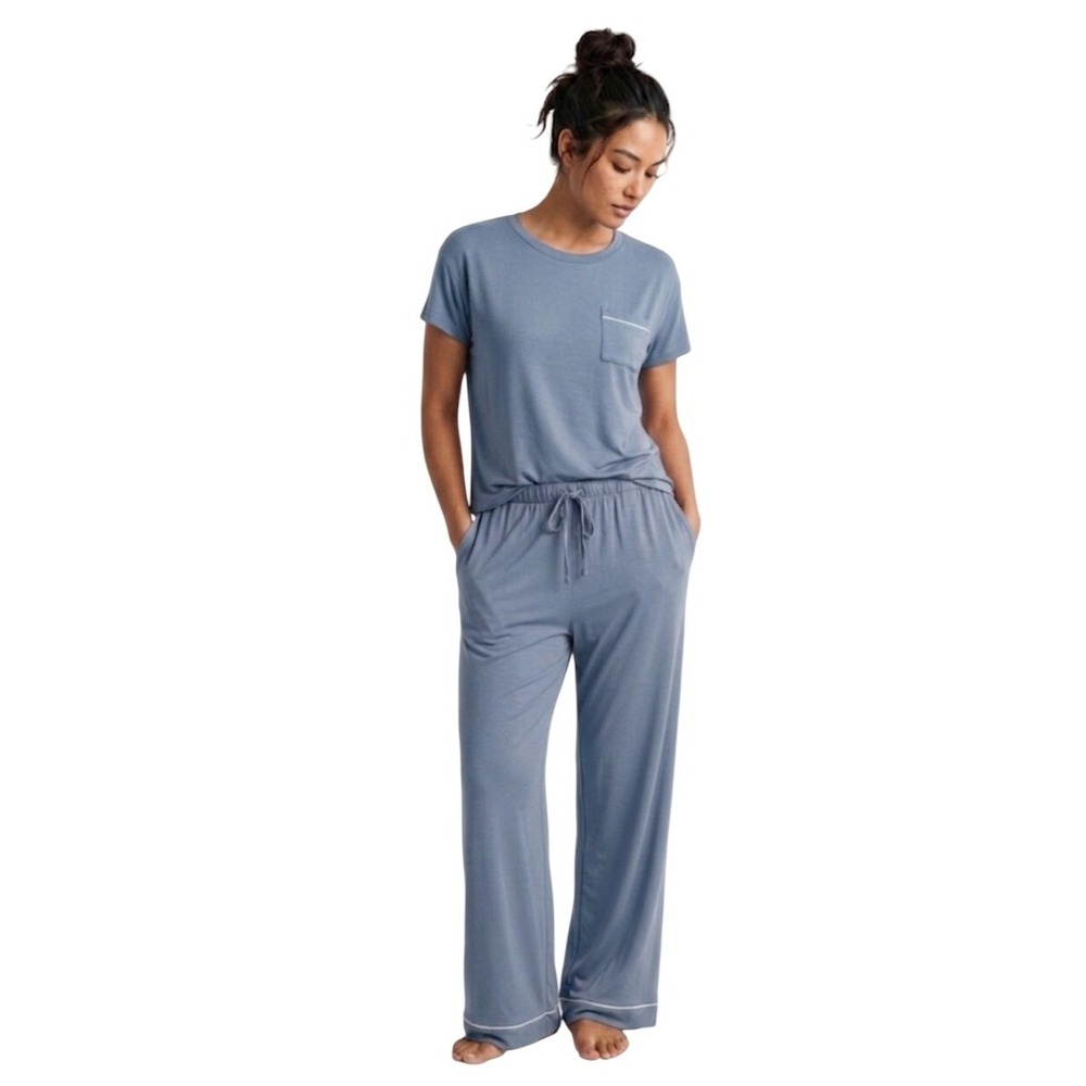 State of Day Soft Knit Pajama Set Storm‎ Cloud Blue Short Sleeve Wide Leg XL